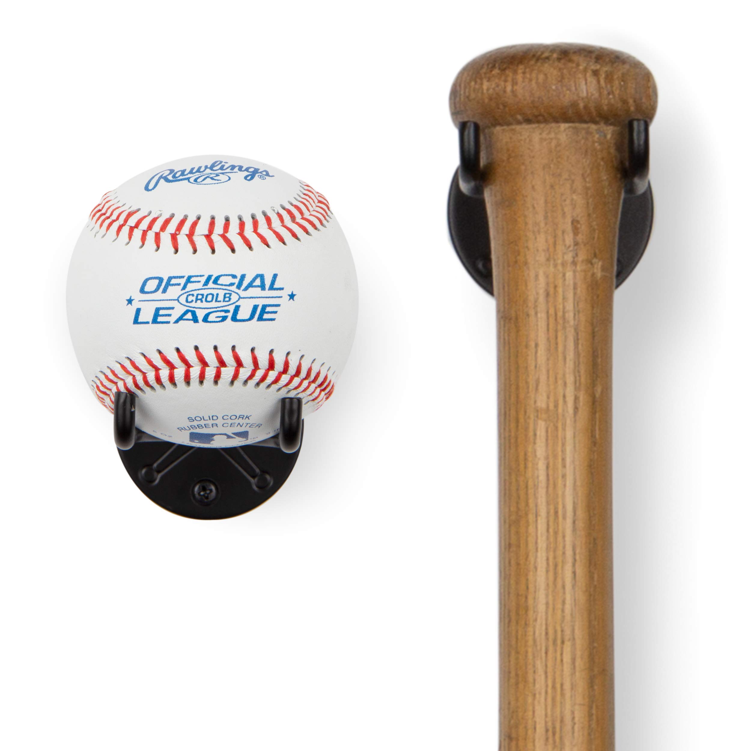 Photo 1 of Wallniture Sporta Baseball Holder, Baseball Bat Wall Mount Display Stand for Man Cave Decor, Sports Memorabilia Ball Storage Rack Set of 2 Black