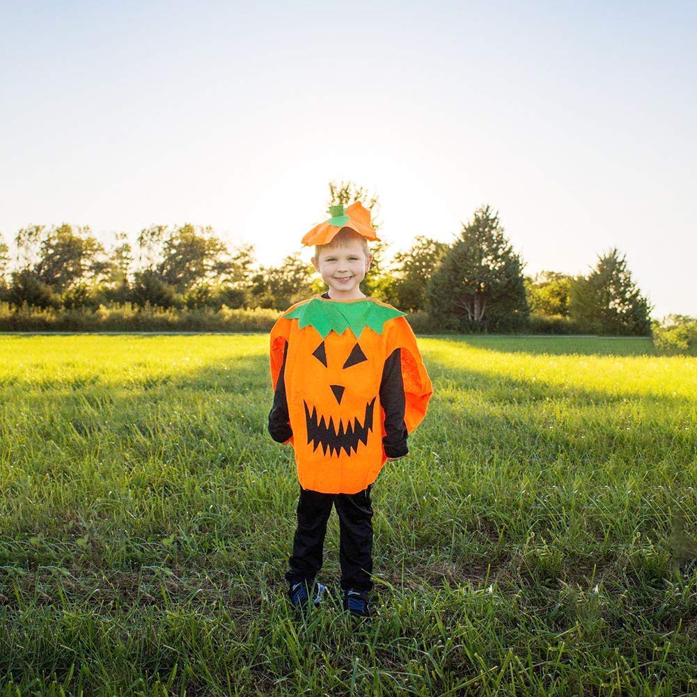 VGoodall Kinder Kürbis Kostüm, Kürbis Umhang mit Hut Mütze für Purkin Halloween Cosplay Party Kleidung Körpergröße 60-70cm