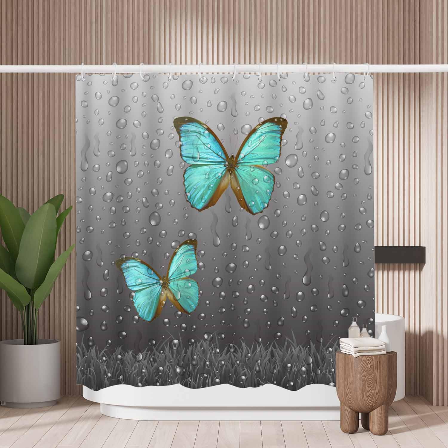 Woutay Shower Curtain Mould Proof Resistant Butterfly,Water Repellant Fabric,Polyester,with 12 Plastic Hooks