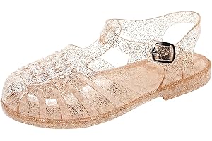 OMGard Toddler Jelly Sandals for Girls Unisex Boys Jellies Shoes T-Strap Soft Clear Flats Silver Slippers Size 11 Little Kid Retro Slides Summer Beach Glitter Slingback