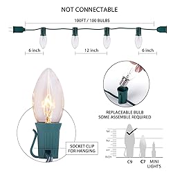 C9 Clear Christmas String Light Set, 100 Feet