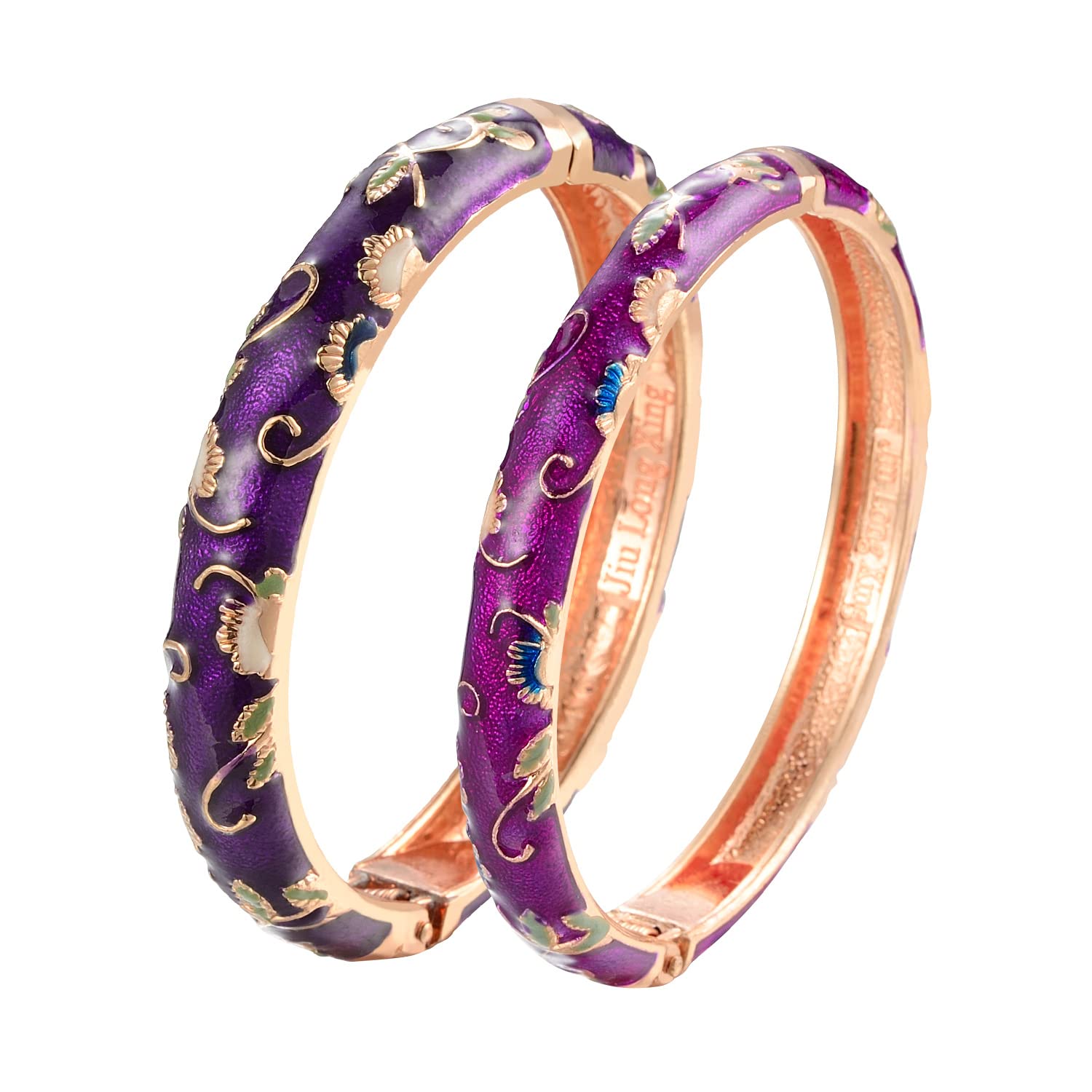 UJOY Enamel Bangle for Women, Handmade Floral Bracelet for Lady, Vintage Jewellery keepsake - 2 Pcs Purple Bracelet keepsake 2 Piece Enamel Bangles Purple Jewellery