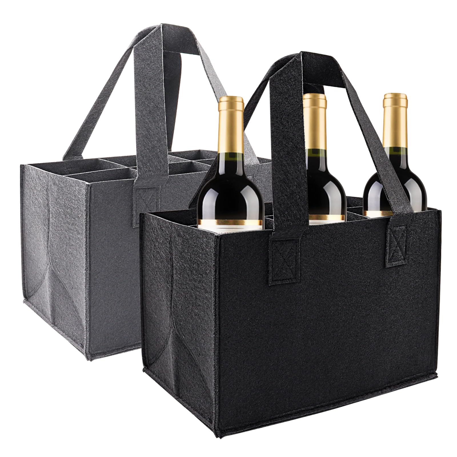 NICKLIN 2Pcs Wine Bottle Bag 6 Compartment Reusable Felt Bottle Carrier,Beer Tote Bag Portable Bottle Wine Tote Carrier with Divider for Travel Picnic Barbecue Party