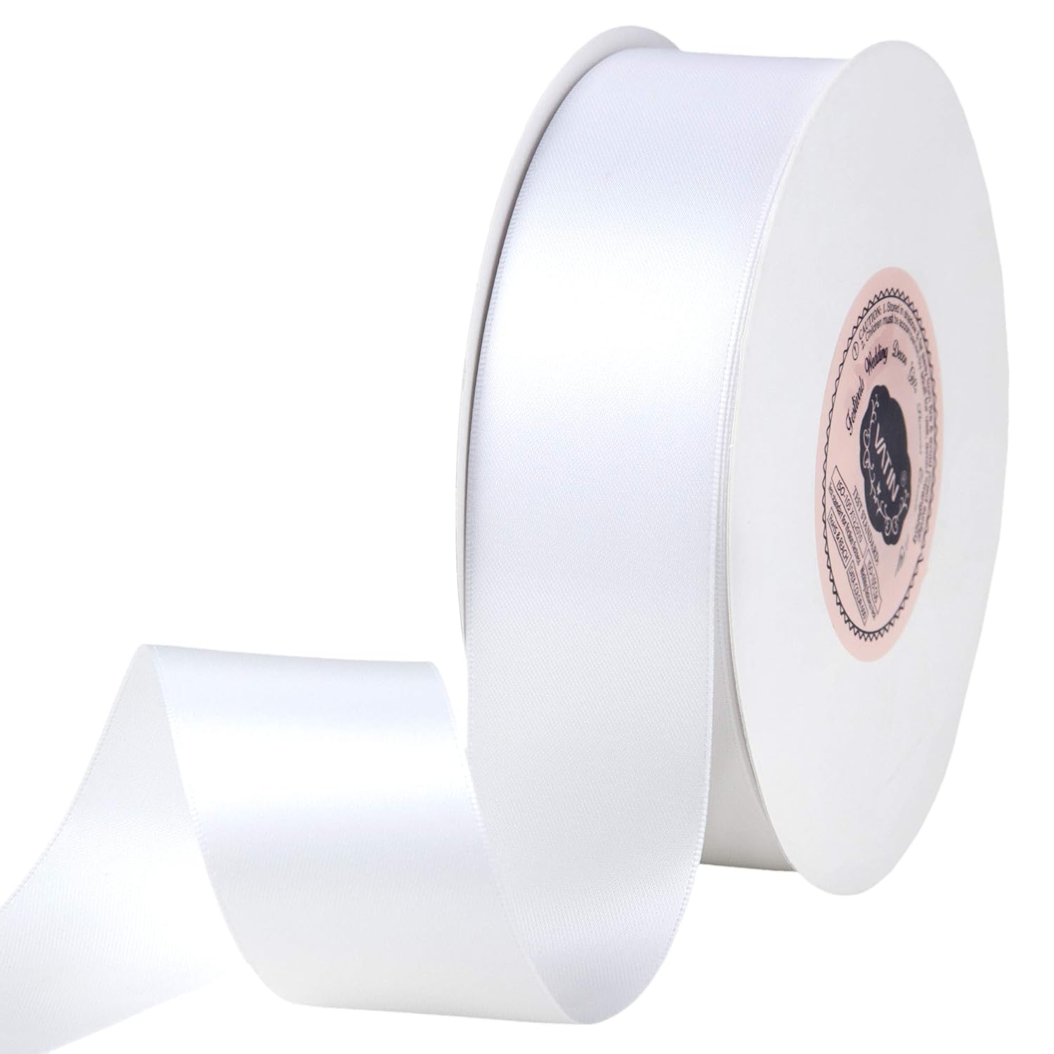 VATIN 1-1/2" Wide Double Faced Polyester Satin Ribbon - 50 Yard (White), Perfect for Wedding, Gift Wrapping, Bow Making & Other Projects