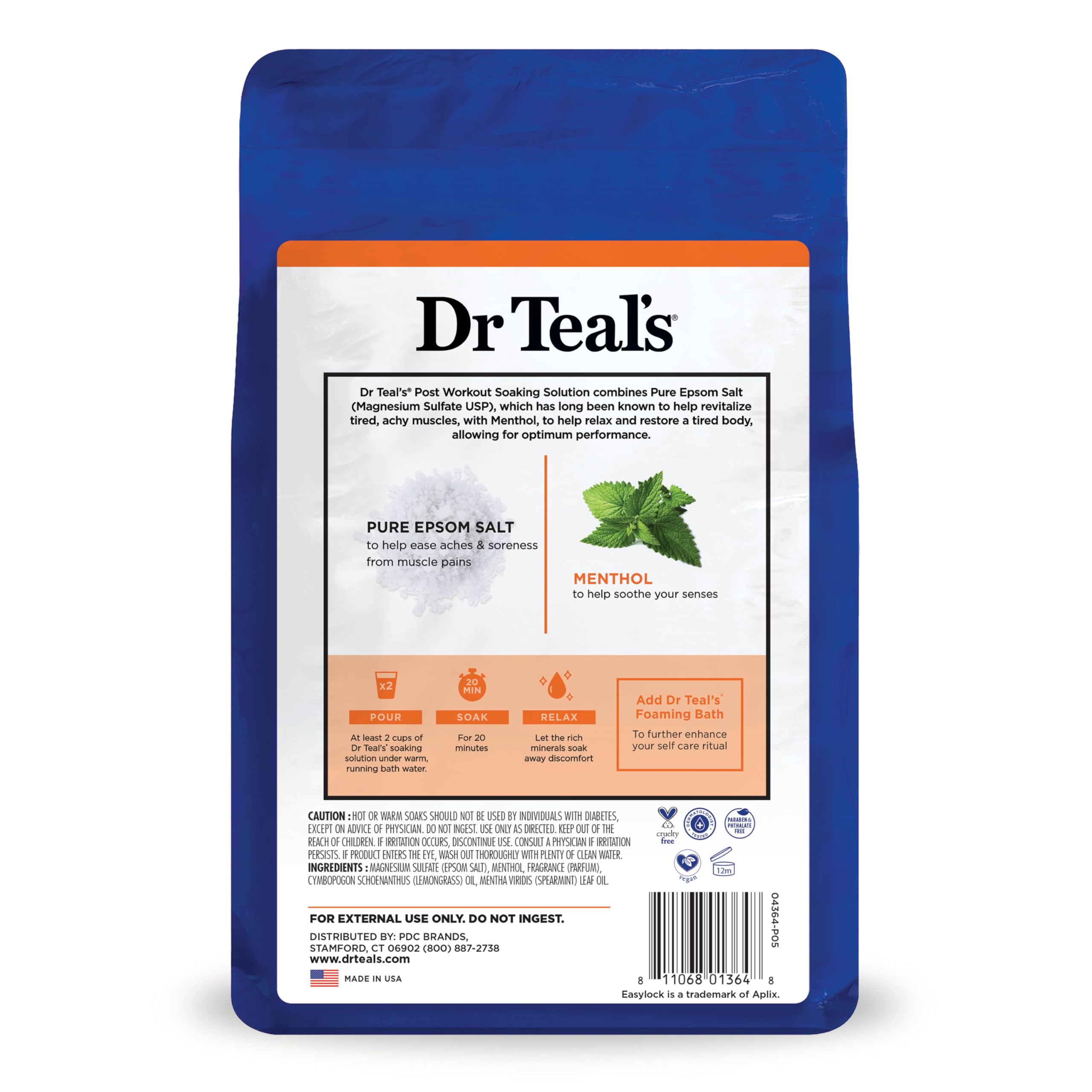 Dr Teal's Epsom Salt Magnesium Soak, Pre & Post Workout with Menthol & Essential Oils, 3 lbs