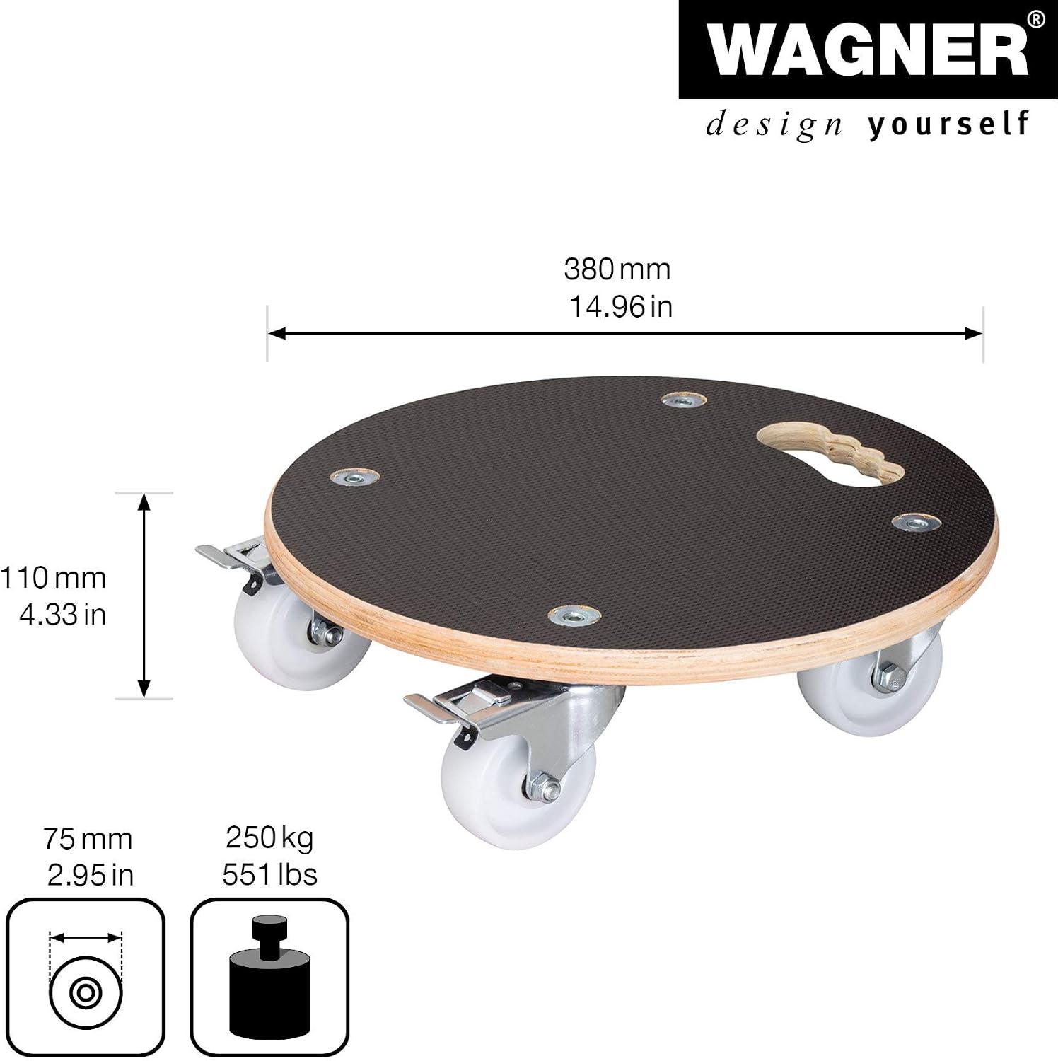 WAGNER Plant trolley MAXIGRIP diameter 38 x 11 cm I Container trolley for indoor + outdoor I FSC -certificated tranport helper wood with 2 total breaks I Load capacity 250 kg I Made in Germany - Image 4
