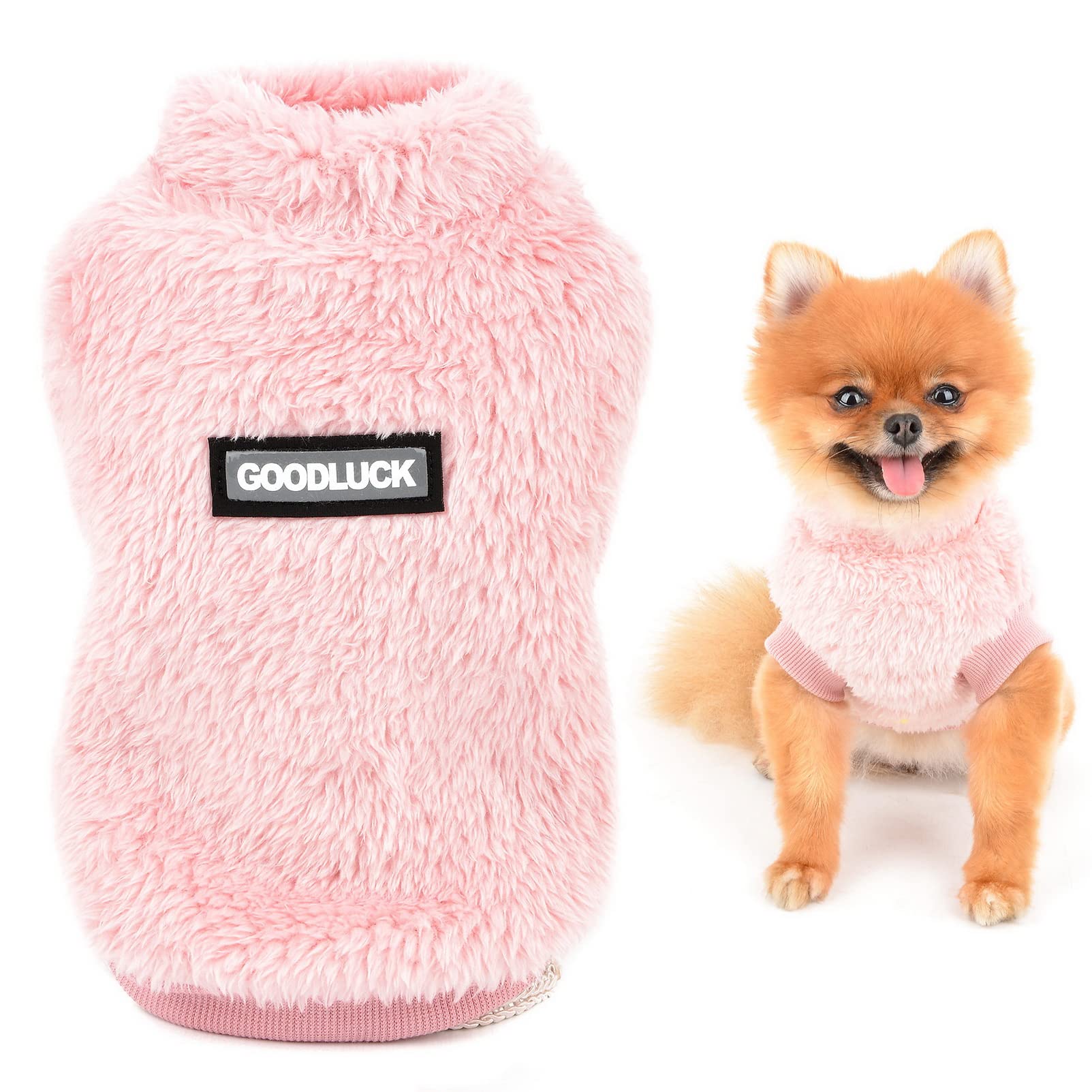 SMALLLEE_LUCKY_STORE Pet Sherpa Fleece Jumper Sweater Vest Turtleneck Pullover Soft Sweatshirt for Small Dog Cat Puppy Boy Girl Yorkie Chihuahua Warm Fall Winter Clothes,Pink,XXL