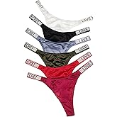 KYLELOVE Rhinestone Sexy Thongs for Women,Low Waist Seamless Underwear Hipster T Back Panties G-String Stretch Thongs 6 Pack