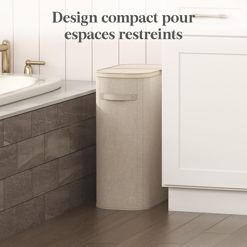 Panier Linge Sale, Bac Linge avec Couvercle, Corbeille Linge avec Plastique Poignées et Sac Linge, Laundry Basket pour Buanderie, Chambre, Salle de Bain, 55 L, Beige