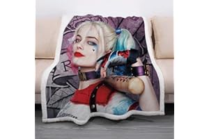 WDZNC MX Ultra Soft 3D The Joker Blanket Quilt Microfiber Plush Sherpa Throw Blankets for Bed Harley Quinn Printed Quilt Blankets for Kids and Adults Fleece Blanket Bedding (59'' x 79'', Purple)