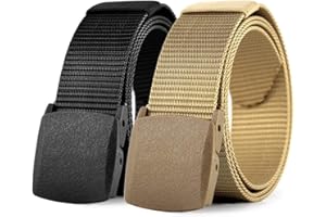 Men's Nylon Ratchet Belt 2 pack, Casual Web Click Belt with Slide Buckle for Jeans, No Holes Adjustable Trim to Fit