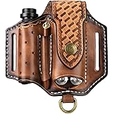 Tourbon Men's EDC Leather Pouch for Belt Multitool Sheath Folding Knife Pocket Tool Organizer with Flashlight Holster Carrier