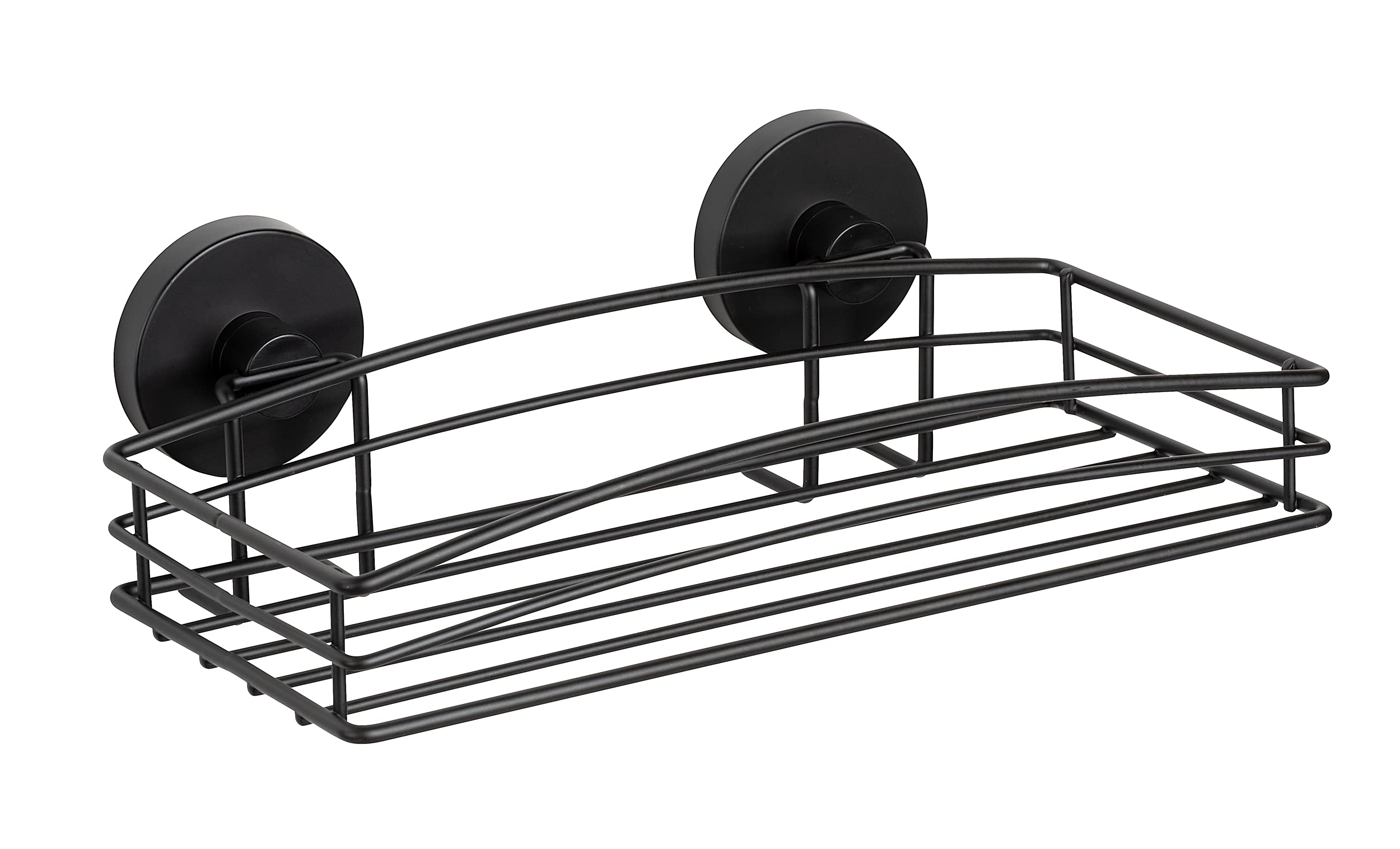 WENKO Vacuum-Loc® Wall Shelf, Black, Open Wire Basket Design, Loft Style Painted Steel, Wall Shelf for Mounting without Drilling with Vacuum Fixing, 26 x 6.5 x 14 cm