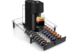 EASTSIGN Vertuo Pods Holder - Drawer Tray for 40-Vertuoline Capsules - Tempered Glass - Capsule Storage - Compatible with Nes