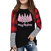 Girls Christmas Shirt Kids Merry Christmas Trees Shirts Ugly Xmas Santa Plaid Long Sleeve Tops 5-14 Years