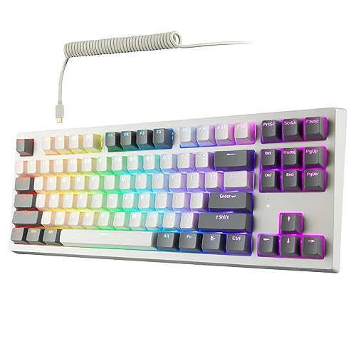 TECWARE Phantom+ Elite 87 Key RGB Mechanical Gaming Keyboard, LED Backlit, Universal Hot-Swap, Wired and Wireless, 3 Mode Connectivity, Thocky Sounding, White Elite Wraith Red