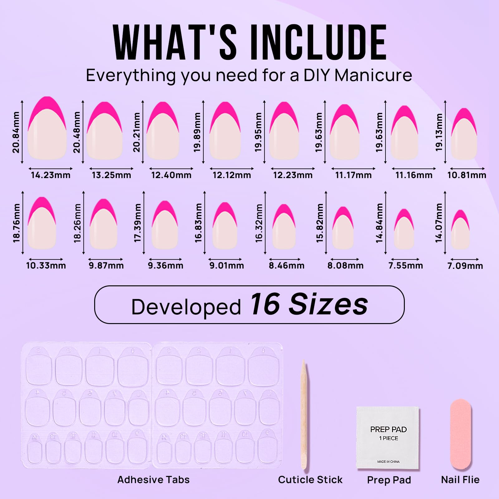 French Tip Press On Nails Almond - BTArtbox Hot Pink Press On Nails Short, Stick On Nails for Women, Glue On Nails with Nail Glue in 16 Sizes - 30 Soft Gel Fake Nails Kit, Berry French - Image 6