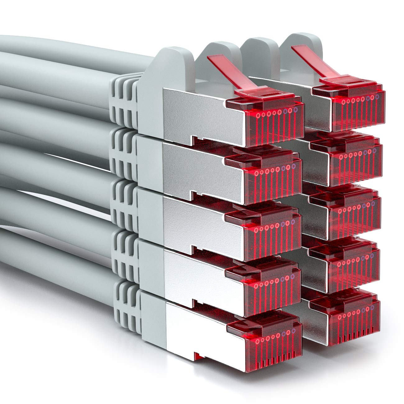 deleyCON 10x 1m (3.28 ft.) CAT6 Patch Cable S/FTP PIMF Shield CAT-6 RJ45 Network Cable Ethernet LAN DSL Switch Router Modem - Grey