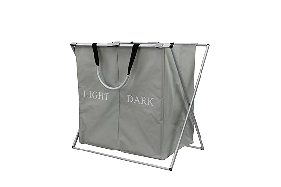 1PLUS faltbarer Wäschekorb Wäschesammler Wäschesortierer mit 2 Fächern, 150 L mit stabilem Aluminium Rahmen, 66 x 59 x 39 cm,