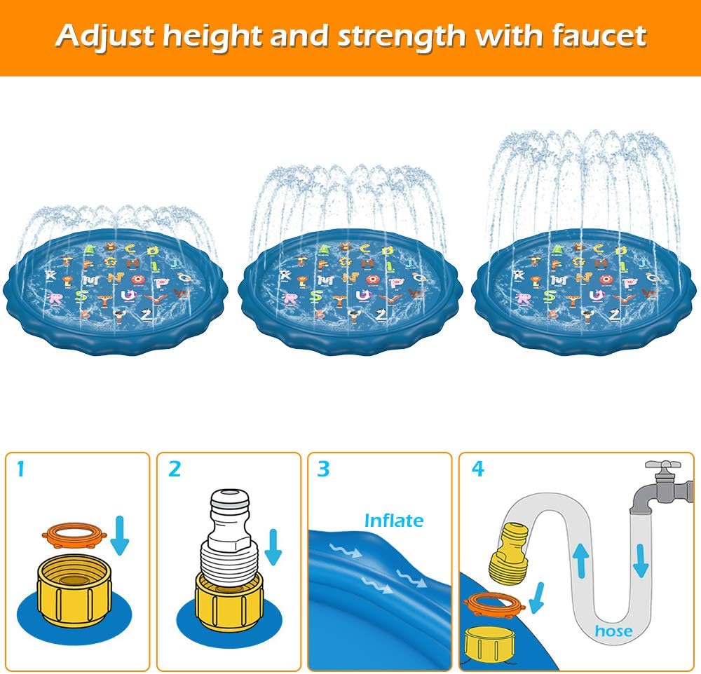 Jasonwell Sprinkler for Kids Toddlers Splash Pad Play Mat 60" Inflatable Baby Wading Pool Fun Summer Outdoor Water Toys for Children Boys Girls Sprinkler Pool for Alphabet Learning Age 2 3 4 5 6 7 8: Toys & Games