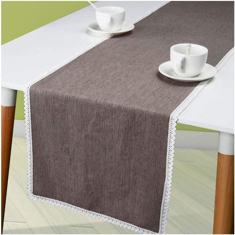 MANVEN Linen Table Runners 72 inch Coffee,Natural Vintage