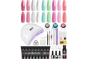 Phoenixy Poly Nail Gel Kit, 9 Colors Gel Nail Kit with 48W LED U V Nail Lamp Slip Solution Manicure Tools Red Pink Blue Green White Glitter Nail Extension Kit Starter Kit Gifts for Women