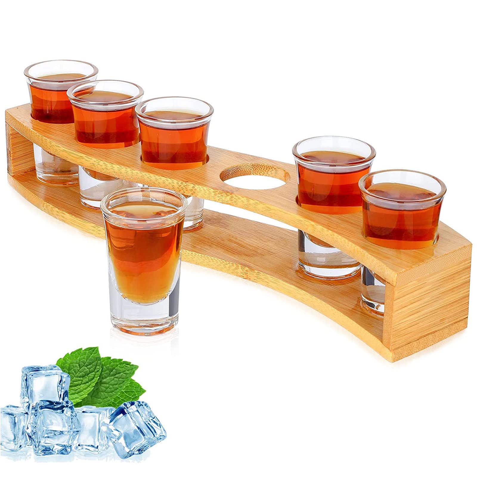 SuproBarware Shot Glasses Set of 6 Bulk Fun 30ml/1oz Clear Crystal Cups with Tray Holder Serving Board Organizer for Liquor Shots Tequila Whisky Brandy Vodka Rum Cocktails Party