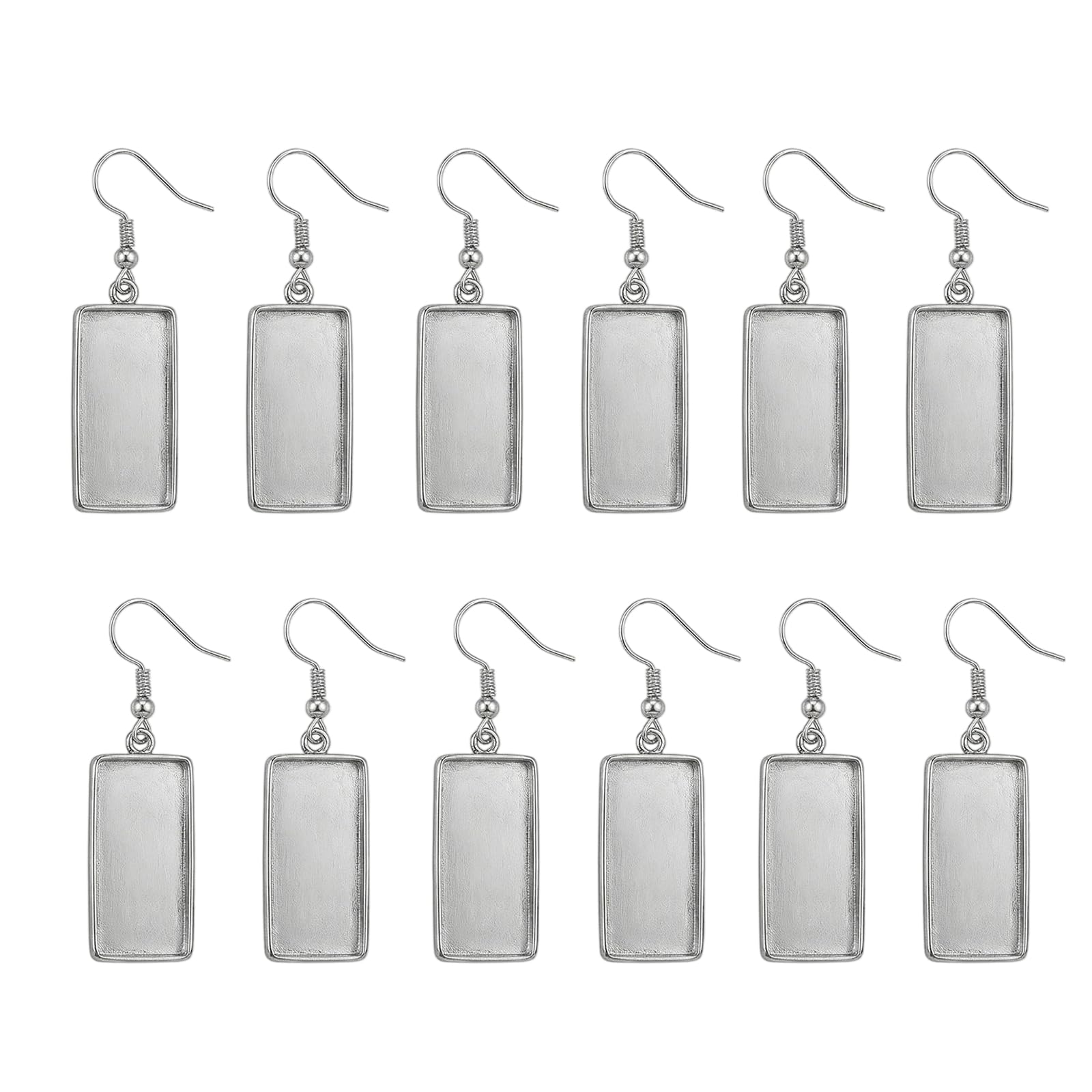 20 Pcs Stainless Steel Wire Hooks With Blank Rectangle Trays for 10 x 25mm Cabochon Earring Settings and Blanks - Pendant Tray for DIY Jewelry Making