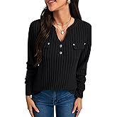OPOIPIN Women's Long Sleeve Shirts Button V Neck Casual Pullover Sweaters Tunic