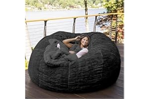 EKWQ 5 6 7 FT Bean Bag Chair Cover Chair Cushion, Big Round Soft Fluffy PV Velvet Sofa Bed Cover(it was only a Cover, not a Full Bean Bag) Living Room Furniture Lazy Sofa Bed Cover, Black, 5FT