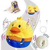 Rechargeable Interactive Moving Dog Toys, Automatic Crazy Jumping Duck for Boredom, Attractive Squeaky Plush Duck Covers A Talking Bouncing Ball with Recording Playback, Puppy Toys to Keep Them Busy