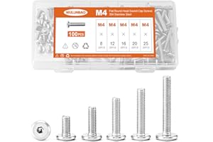 NIULUNBAO M4 x 8mm 12mm 16mm 20mm 25mm Flat Round Head Hex Socket Cap Screws Bolts, Furniture Screws, 304 Stainless Steel, Al