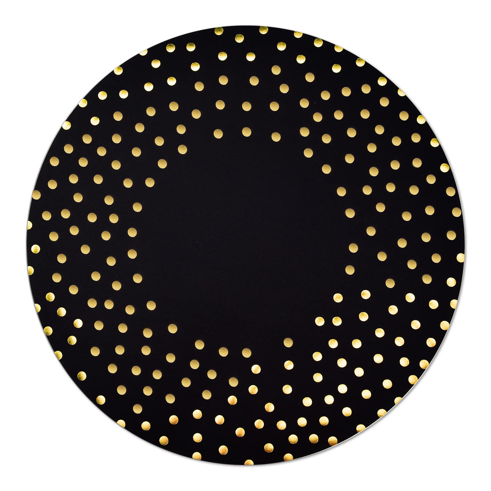 View 1 of 14 Inch Black and Gold Foil Paper Place Mats Golden Polka Dots Round Placemats Disposable Decorative Table Mats for Wedding Banquet Party Home Dining Table Decor