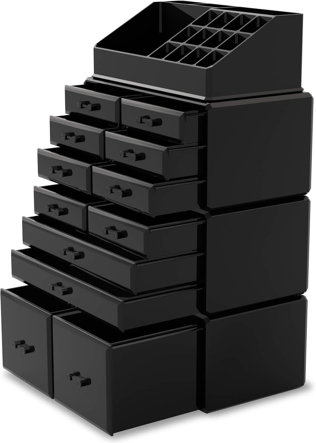 Readaeer Makeup Cosmetic Organizer Storage Drawers Display Boxes Case with 12 Drawers (Black): Home & Kitchen