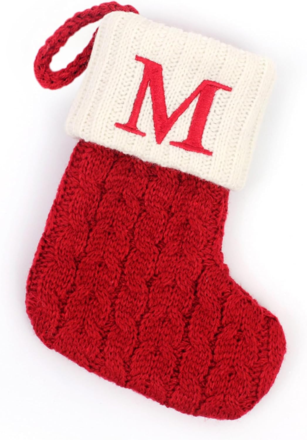 Stockings & Holders - Comeon Christmas Stockings, 7 inch Embroidered Initial Letter Cable Knit Mini Cute Red with White Cuffs for Home Family Fireplace Hanging Xmas Holiday Party Decor Gift (Letter M)