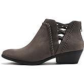 Soda Sincere Women's Low Ankle Heel Bootie with Elastic Cross Straps (Wide Fit Available)