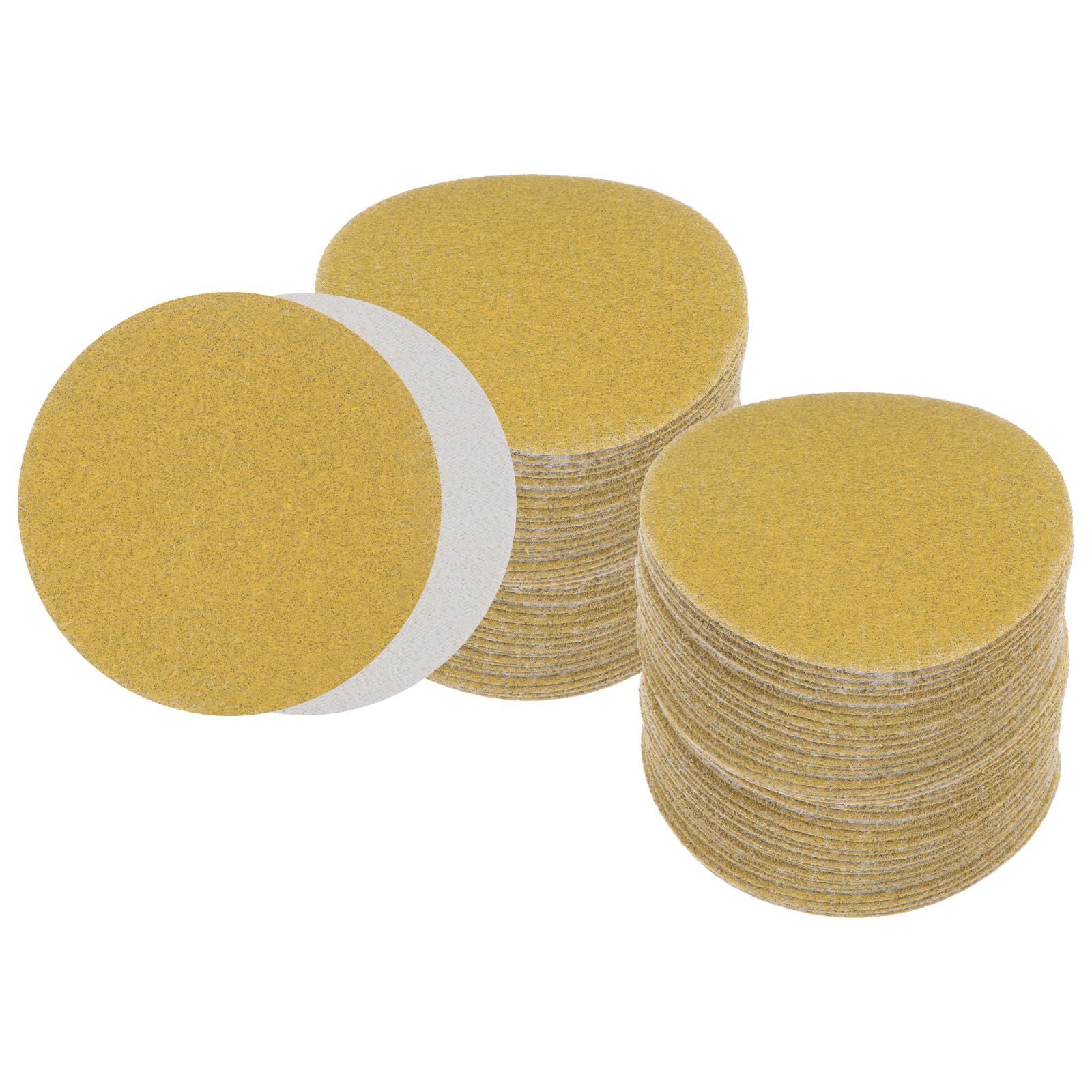 Kozelo 100pcs No Hole Sanding Discs- [ 3 Inch 100 Grit ] Round Hook and Loop Grip Sanding Pads Sheet Sandpaper for Automotive Woodworking Metal Polishing Use| Gold, Aluminum Oxide