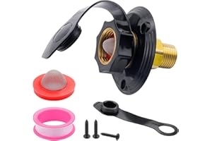 Mejiao RV City Water Inlet, 3/4" NH to 1/2" NPT Brass Water Fill Flange with Check Valve, RV Marine City Water Hookup for Camper and Trailer