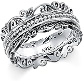 Spinner Ring 925 Sterling Silver Fidget Rings for Anxiety Stress Relieving ADHD Autism Rings Women Men