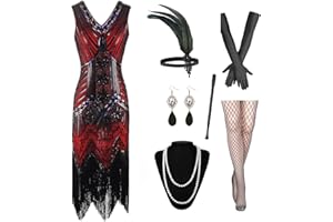 GOHOY Women's 1920S Sequin Fringed Gatsby Flapper Dress with Roaring 20s Accessories