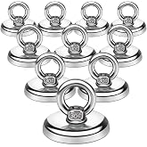 E BAVITE Magnetic Hooks with Countersunk Hole Eyebolt, 110 lbs, 10 Pack | Heavy Duty Rare Earth Neodymium Magnets, Perfect for Home, Kitchen, Workplace, Office and Garage