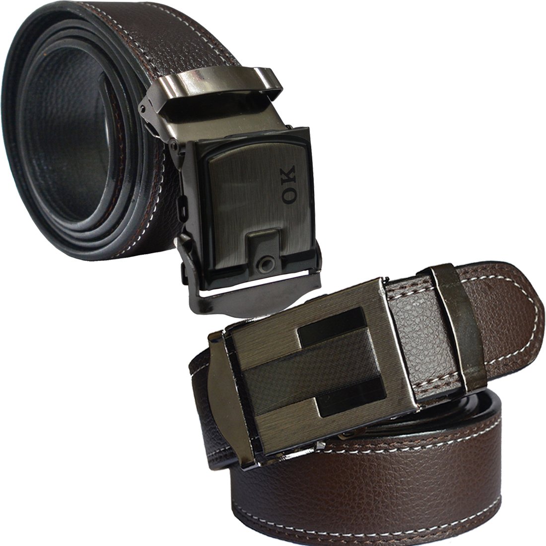 Buy men's brown synthetic leather auto lock buckle belt