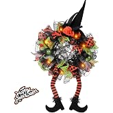 VDKIDKT Halloween Witch Mesh Hat Legs Wreath, Front Door Decoration | 30