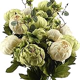 FiveSeasonStuff Artificial Peony Bouquets, 2 Cream Beige & Moss Green Silk Flower Bundles for Wedding Centerpieces & Home Dec