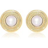 LAYWAF Faux Pearl Gold Plated Stud Earrings for Women, Hypoallergenic Stainless Steel Ear Pin, Available in a Variety of Pearl Colors