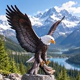 24.4 Inch Large Bald Eagle Garden Statue - Lifelike Spread Wings Eagle Outdoor Sculpture, Weatherproof Resin Lawn Ornament for Yard &amp; Home Decor, Ideal Gift for Eagle Lovers &amp; Patriotic Decor