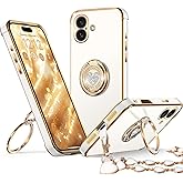 XYZ for iPhone 16 Plus Case with Stand, Phone Case with Double Ring Kickstand, Women Girls Bling Luxury Protective Case Heart for iPhone 16 Plus, White