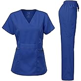 Dagacci Medical Uniform Women's Scrubs Set Stretch Ultra Soft Contrast Pocket