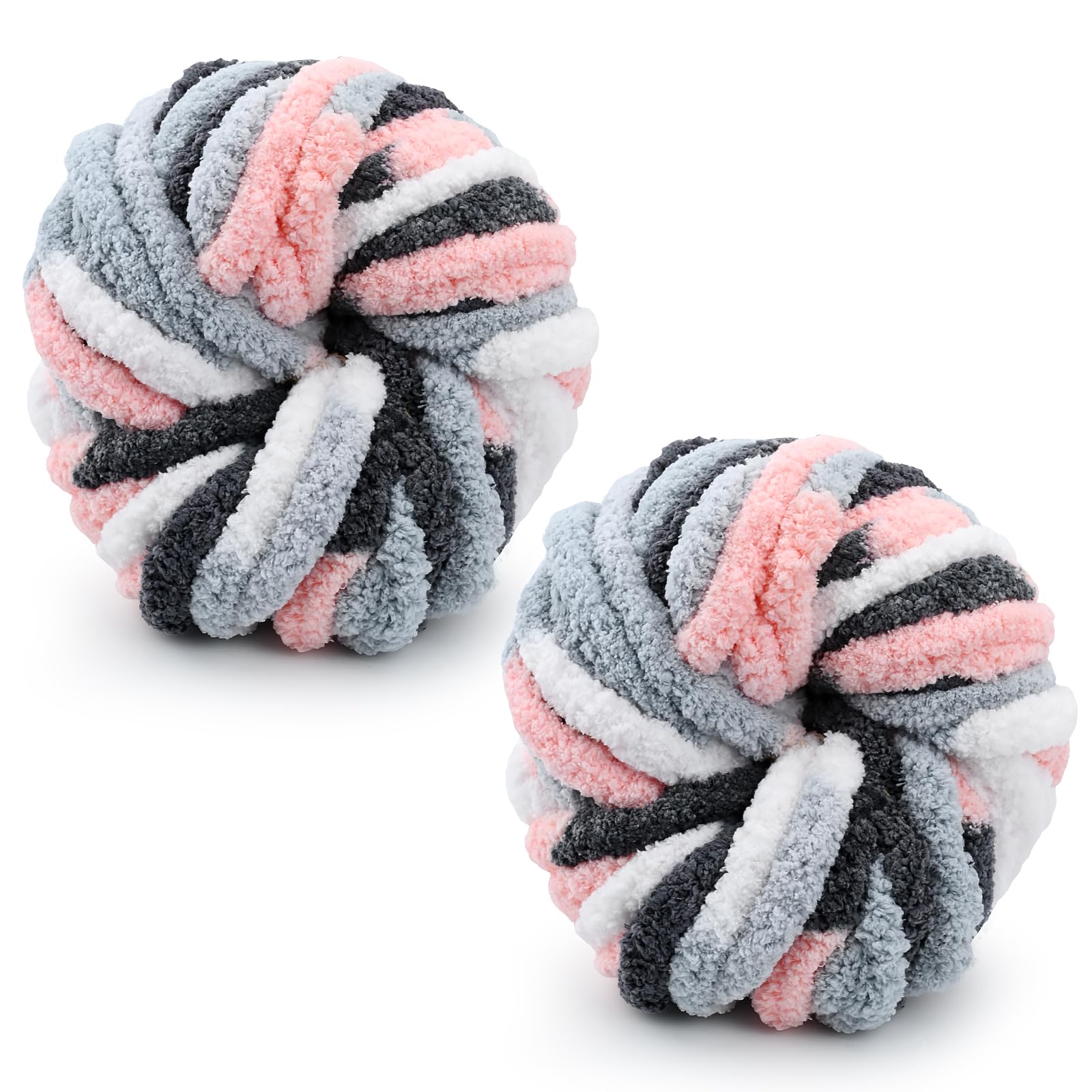Chunky Wool Yarn 250g × 2, Multi-Colored Knitting Yarn for Crochet, 2cm Soft Knitting Wool for Making Handmade Bags Hats Blankets Pillow Cushion Cat Bed