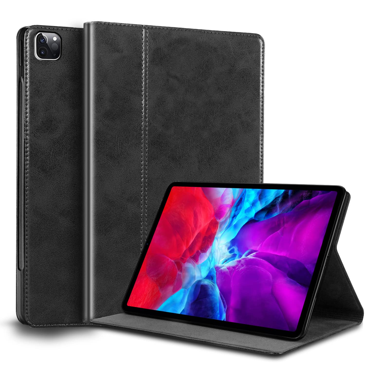 Gexmil for iPad Pro 11 Inch Case 2022/2021/2020/2018(4th/3rd/2nd/1st Generation),Auto Wake/Sleep,Genuine Leather Case with Stand,Oil Wax Black